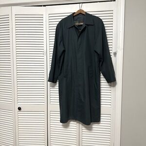 Vintage Harris and Frank Lightweight Trench‎ Coat Size 46 Teal With Plaid Liner